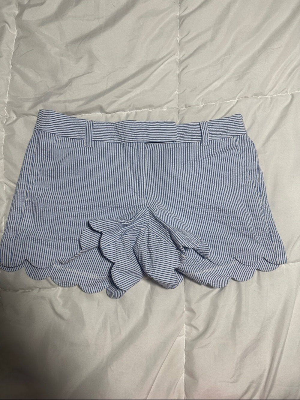 J. Crew Blue and White Striped Scalloped Hem Shorts